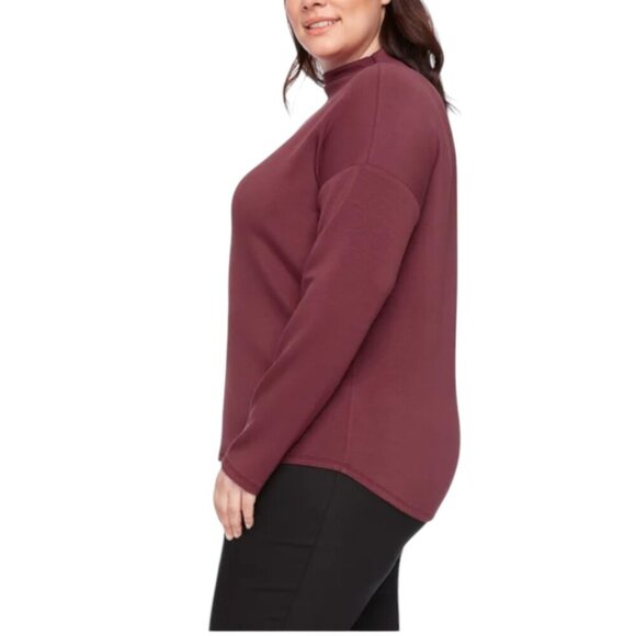 NWOT UP! Long Sleeve Mock Neck Top | Burgundy - Picture 4 of 7
